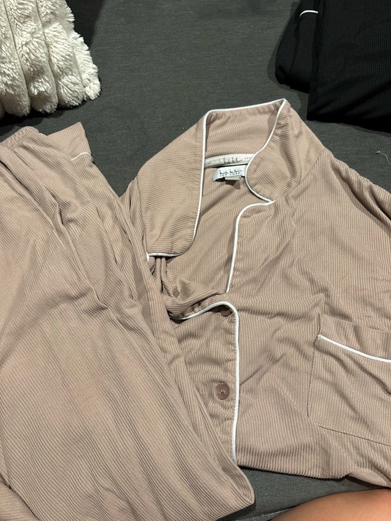 Other - Ribbed Taupe Pajama Set with White Piping